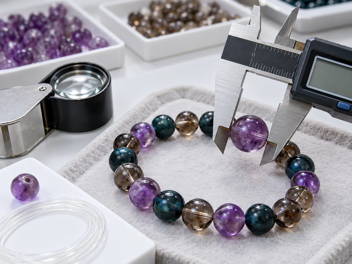 Curated crystal bracelet collection in multiple natural stone colors
