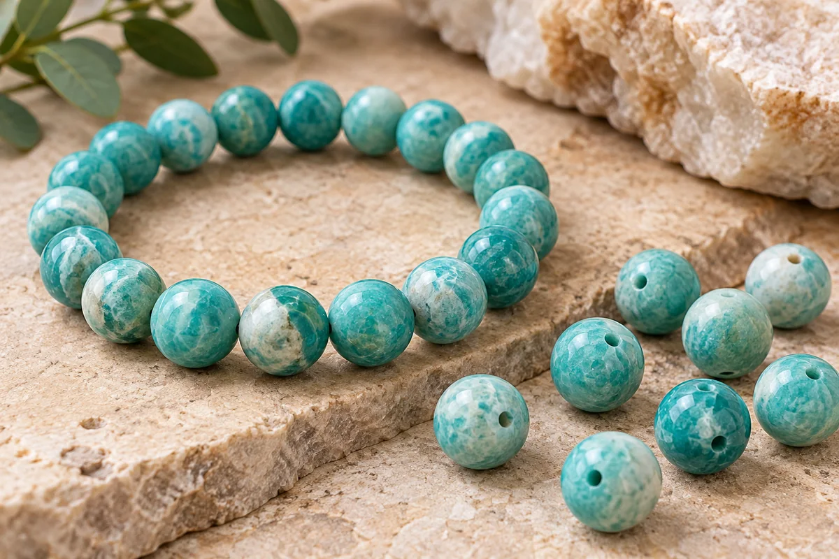 Amazonite crystal bead material sample board