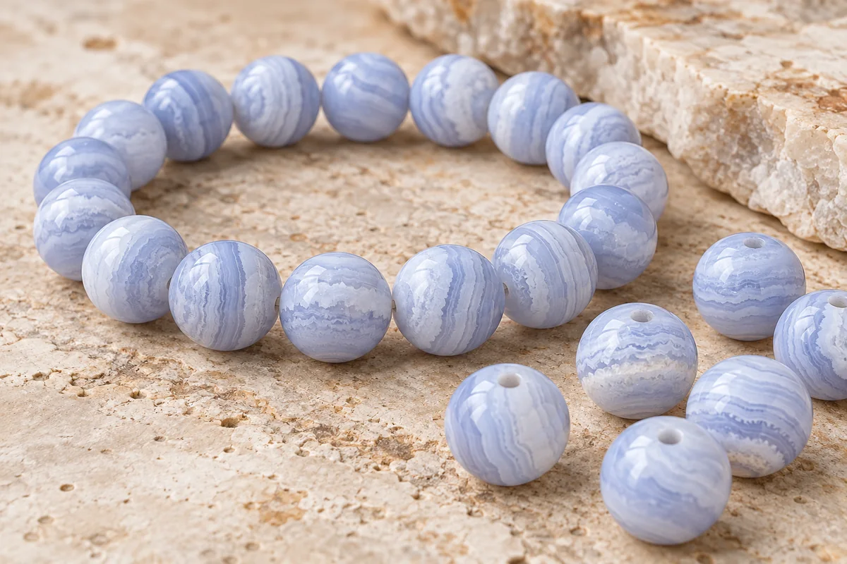 Blue Lace Agate crystal bead material sample board