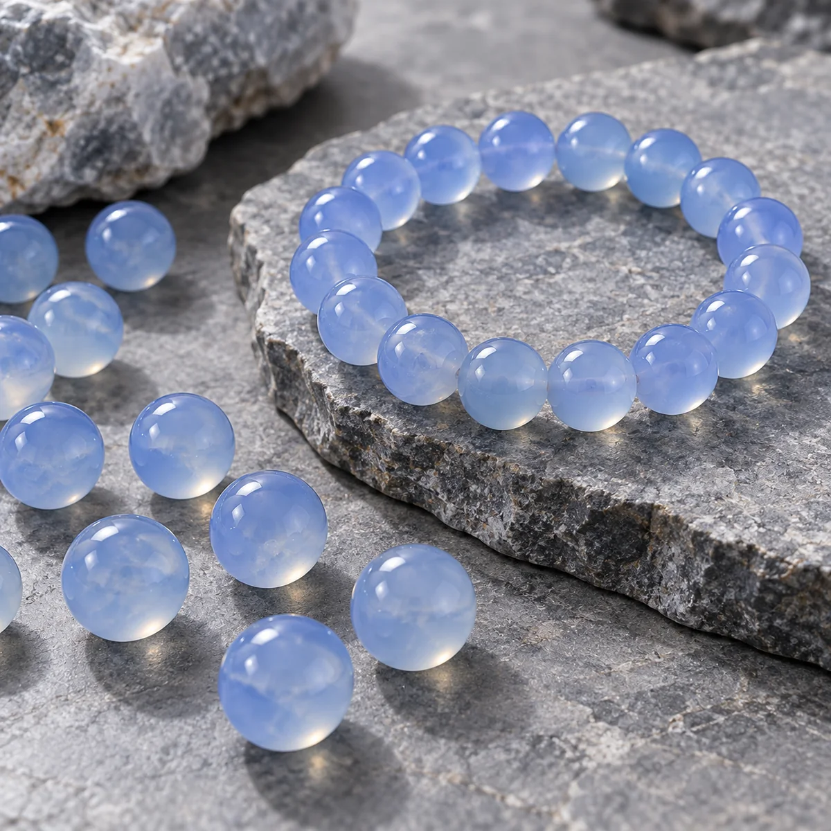 Chalcedony crystal bead material sample board