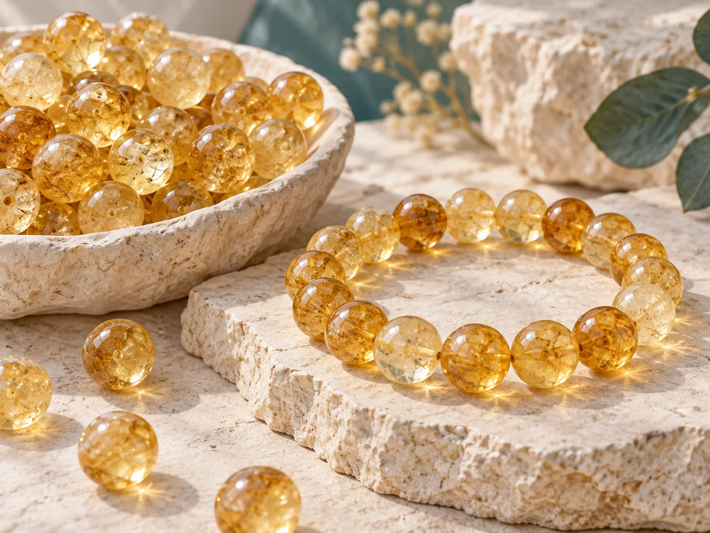 Citrine crystal bead material sample board