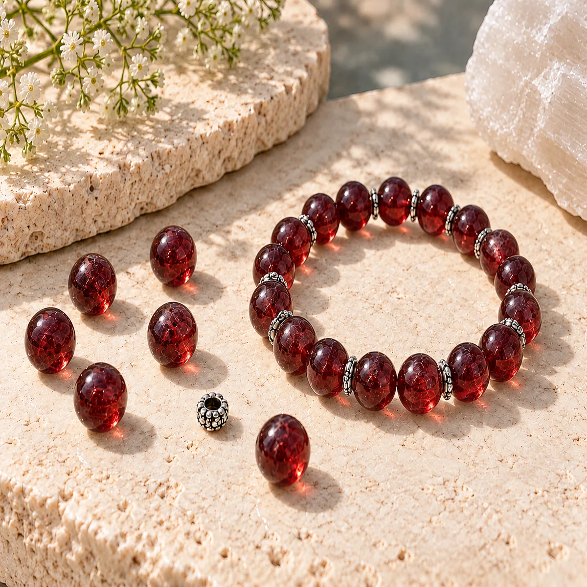 Garnet crystal bead material sample board