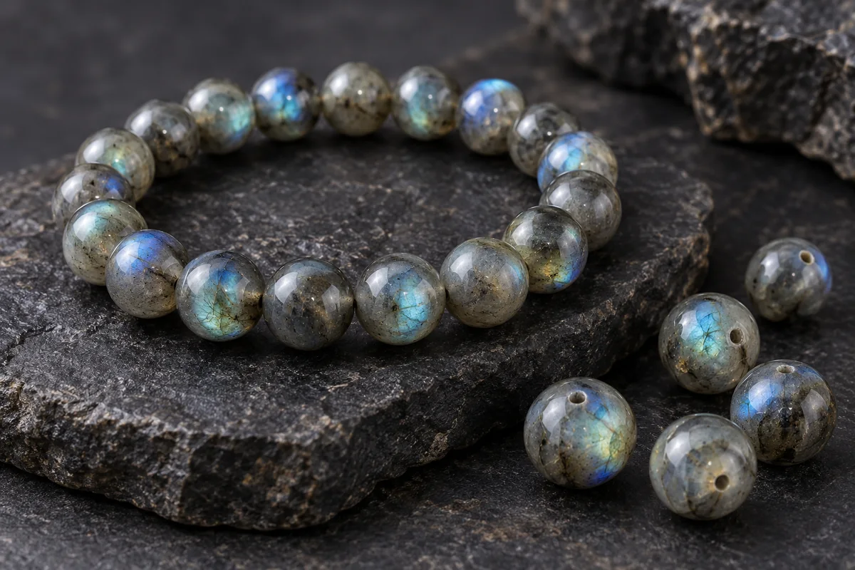 Labradorite crystal bead material sample board