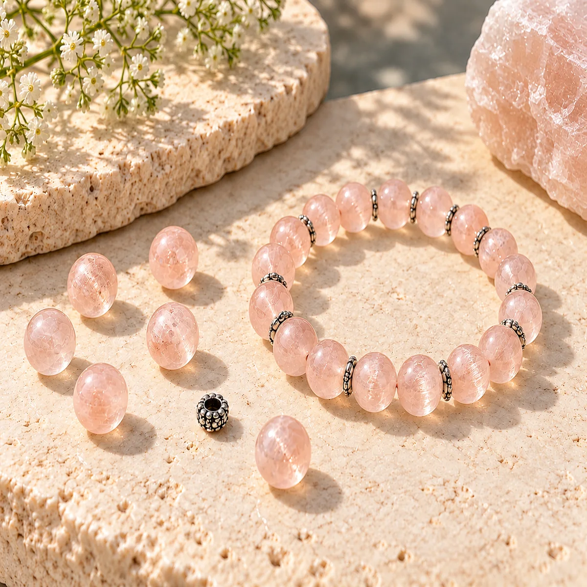 Morganite crystal bead material sample board