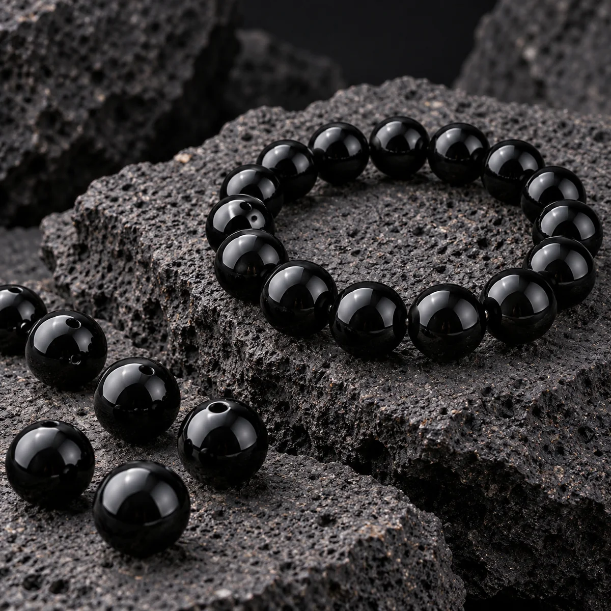 Obsidian crystal bead material sample board