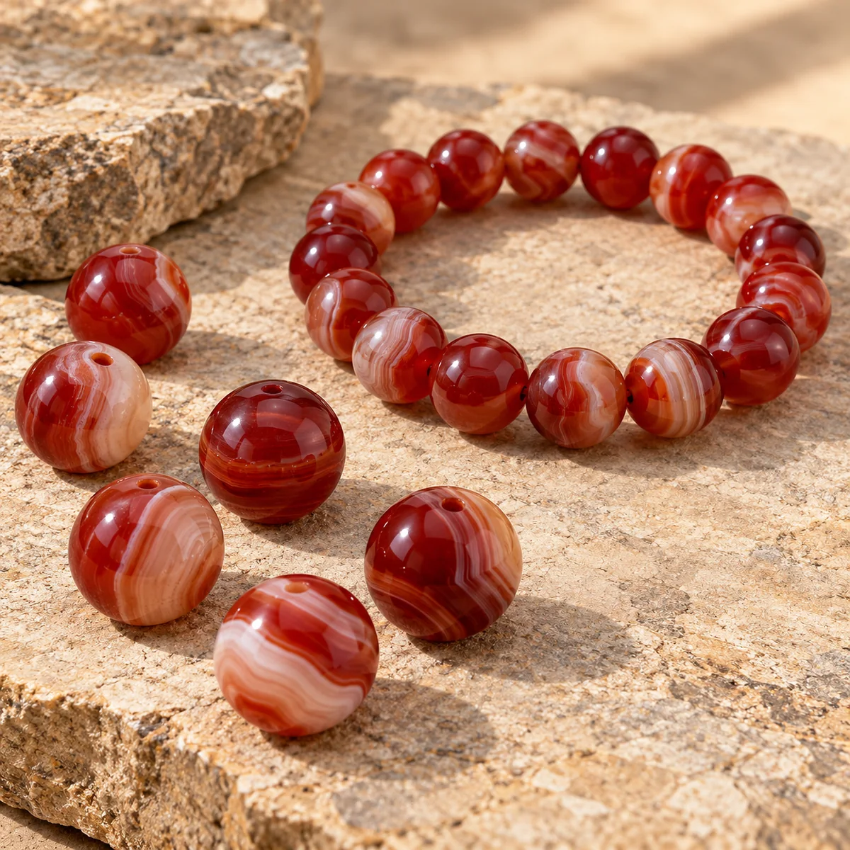 Red Agate crystal bead material sample board