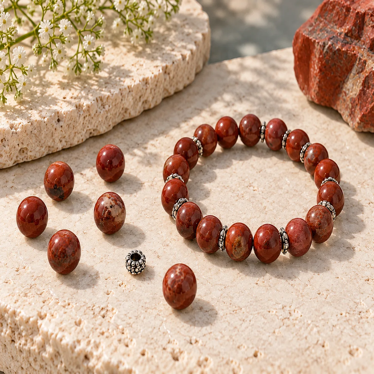 Red Jasper crystal bead material sample board