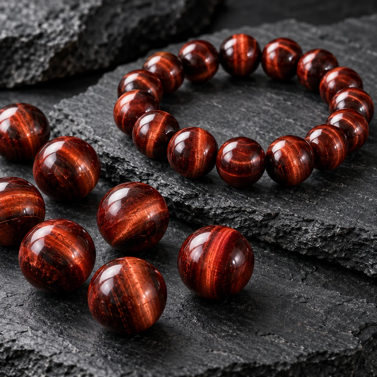 Red Tiger's Eye crystal bead material sample board