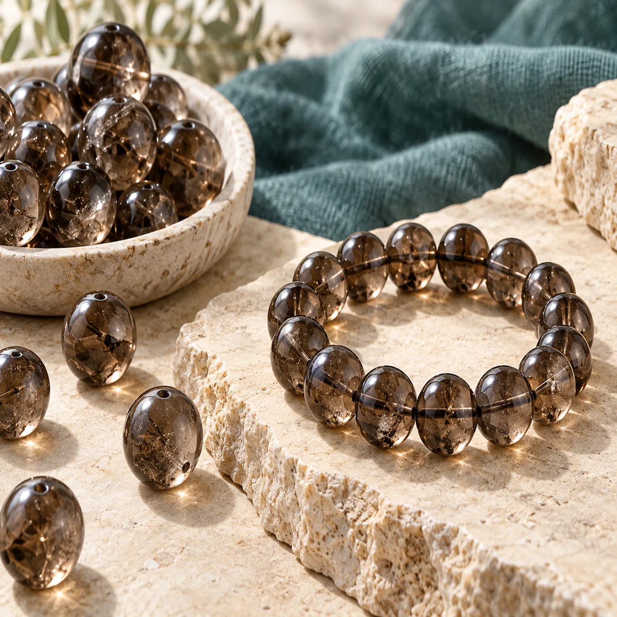 Smoky Quartz crystal bead material sample board
