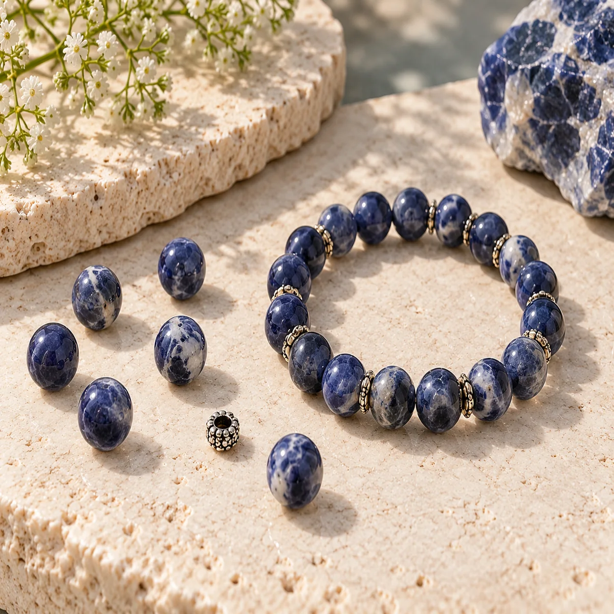 Sodalite crystal bead material sample board