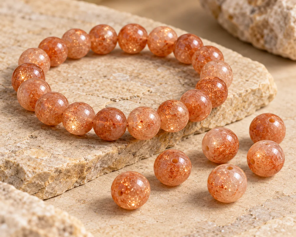 Sunstone crystal bead material sample board