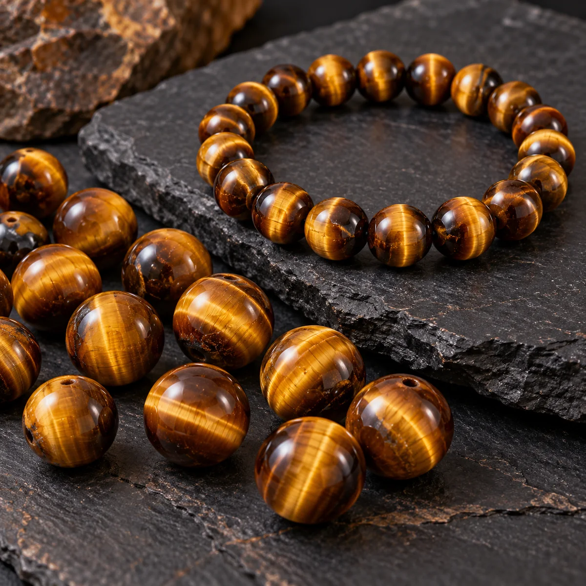 Tiger's Eye crystal bead material sample board