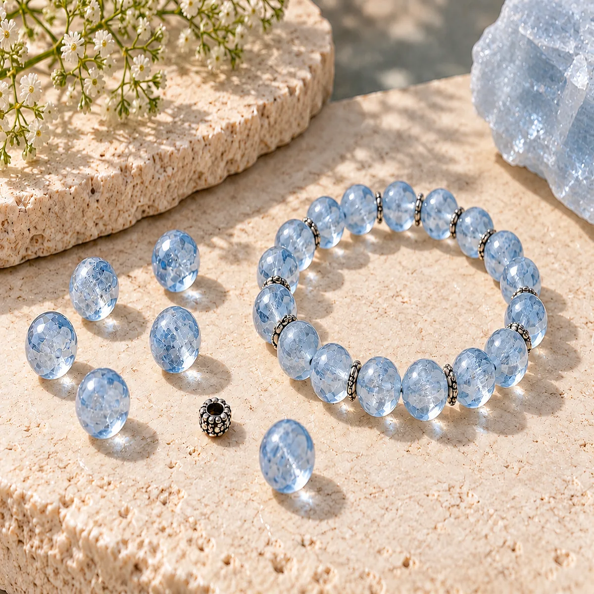 Topaz crystal bead material sample board