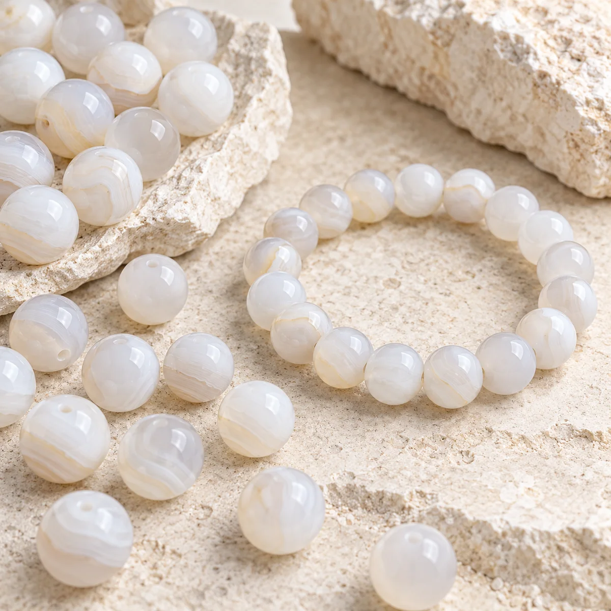 White Agate crystal bead material sample board