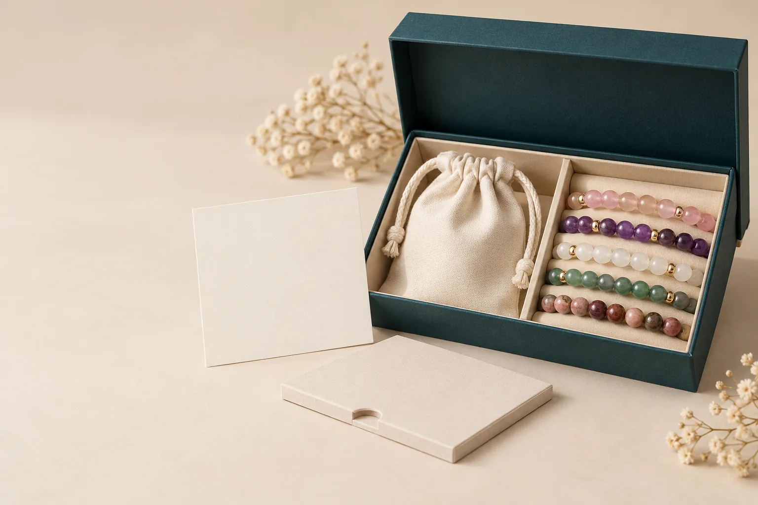 Crystal beads being sorted and checked at a sourcing workstation
